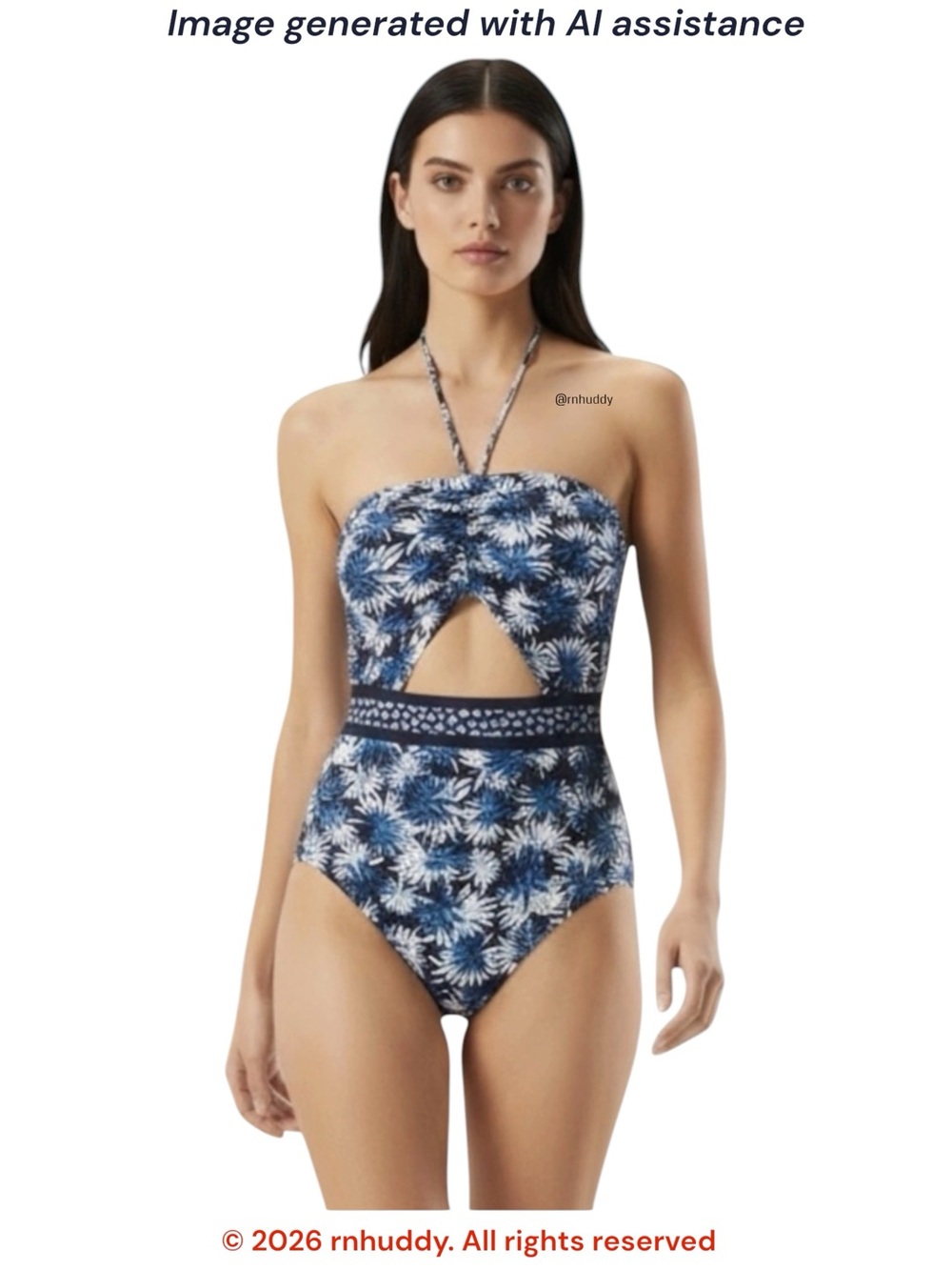 NWT Michael Michael Kors size 6 navy tropical palm Cutout Swimsuit - Picture 1 of 14